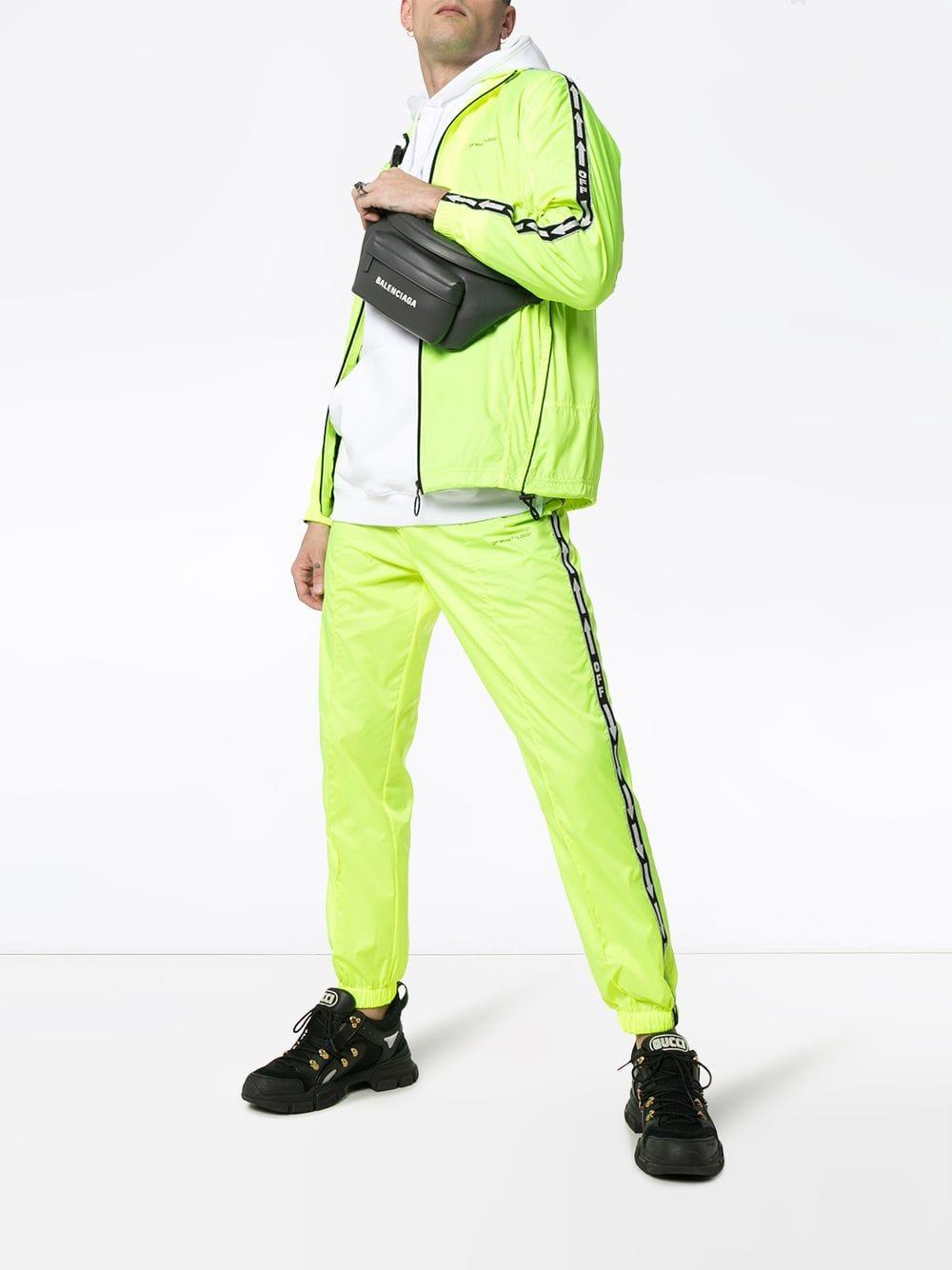 Off White Pantalones De Chandal Con Franjas Del Logo Amarillo